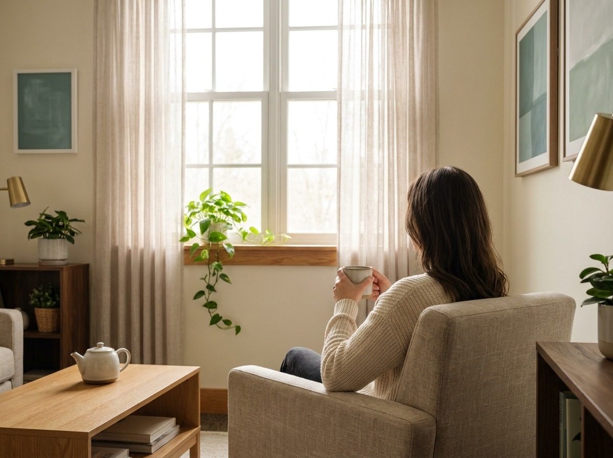 Person sitting calmly by a window