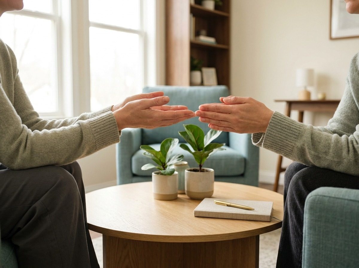 Therapist guiding a grounding exercise