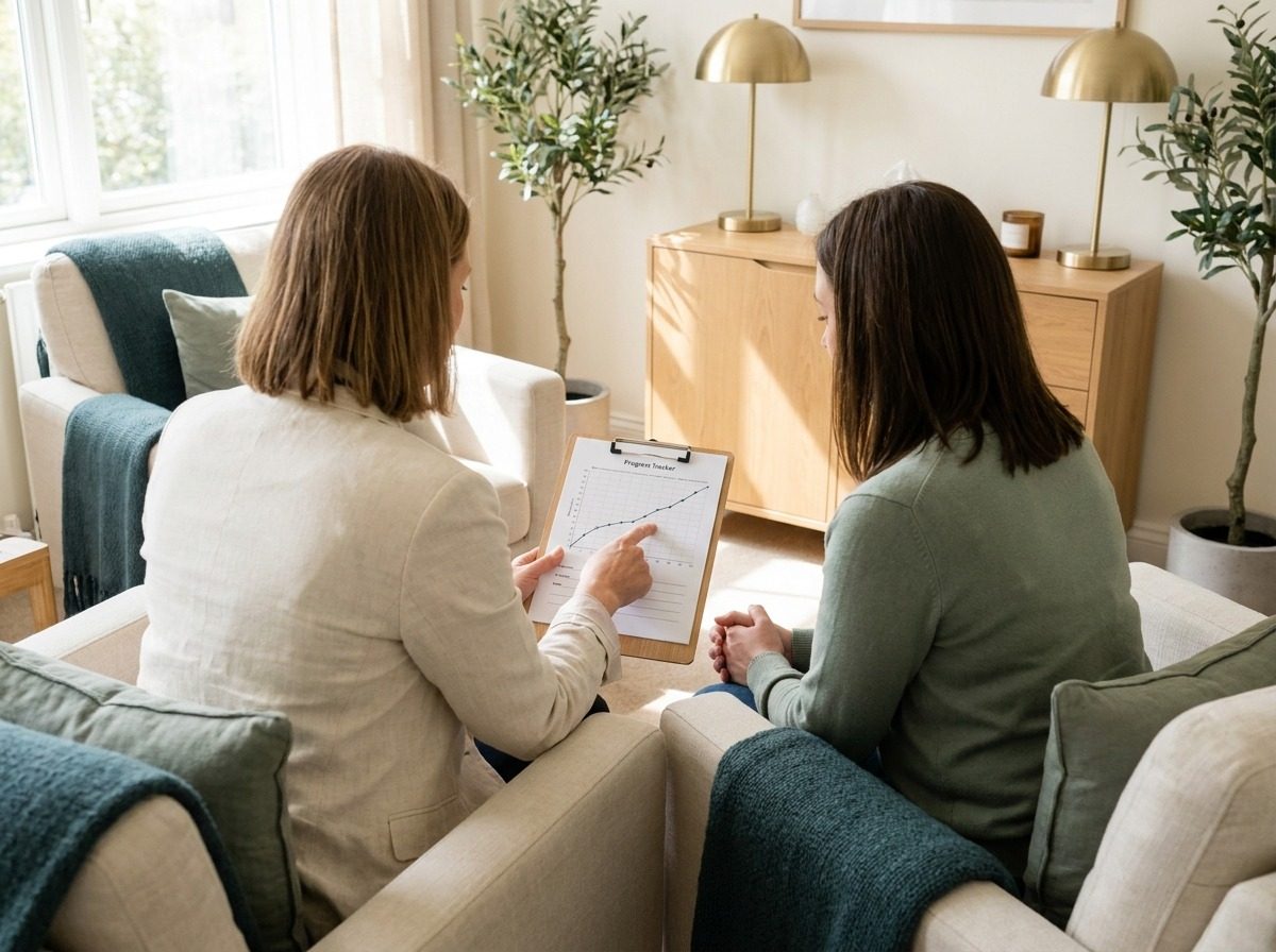 Therapist and client reviewing progress together