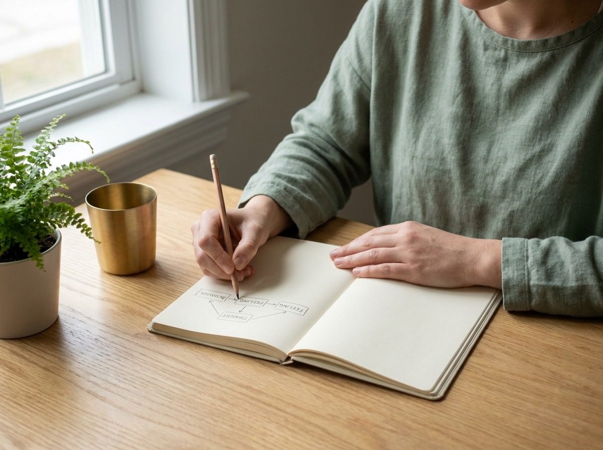 Hands sketching a simple diagram in a journal