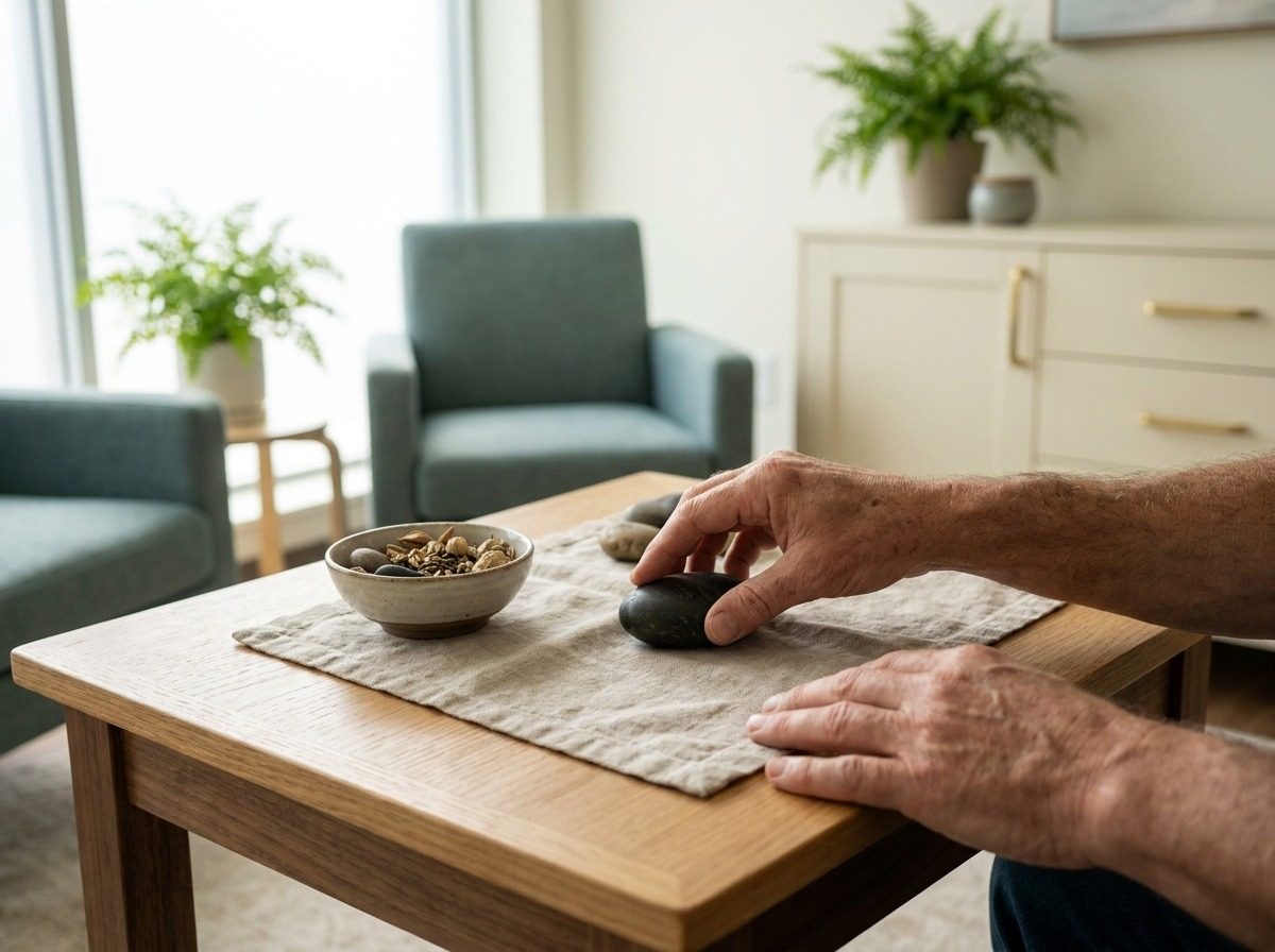 Client engaged in a hands-on grounding exercise