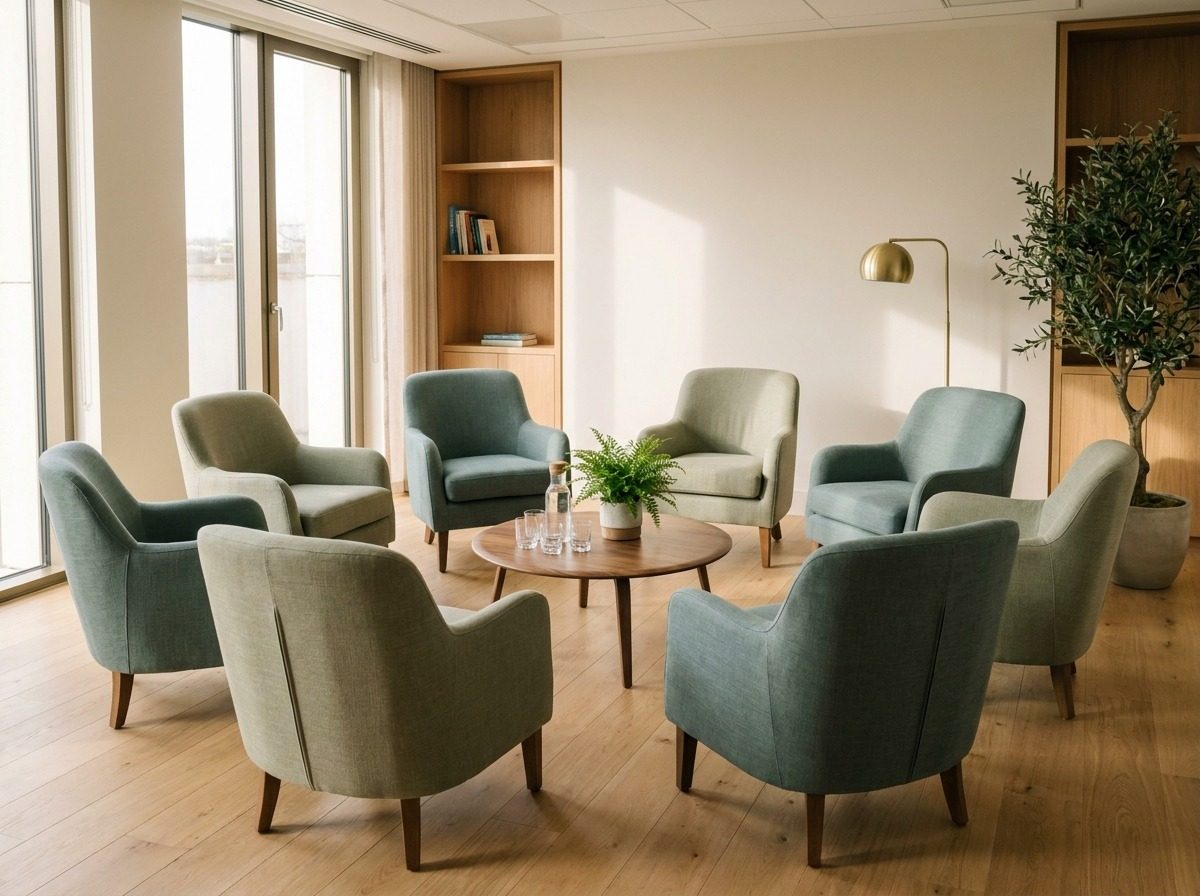 Circle of chairs in a bright meeting room