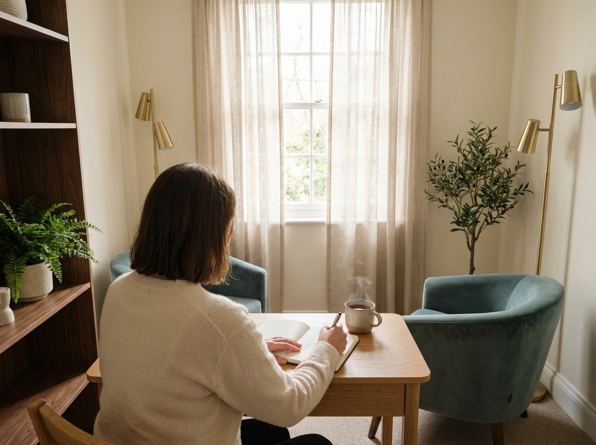 Person journalling by a window