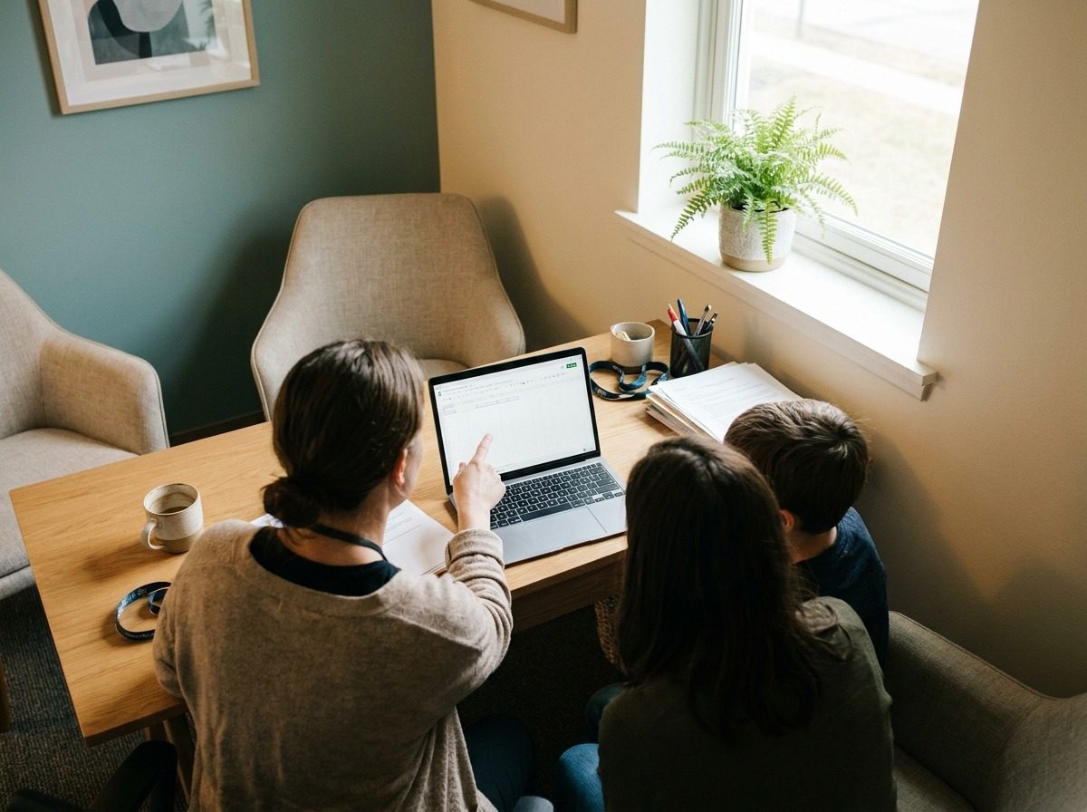 Parent and child meeting with a nurse practitioner