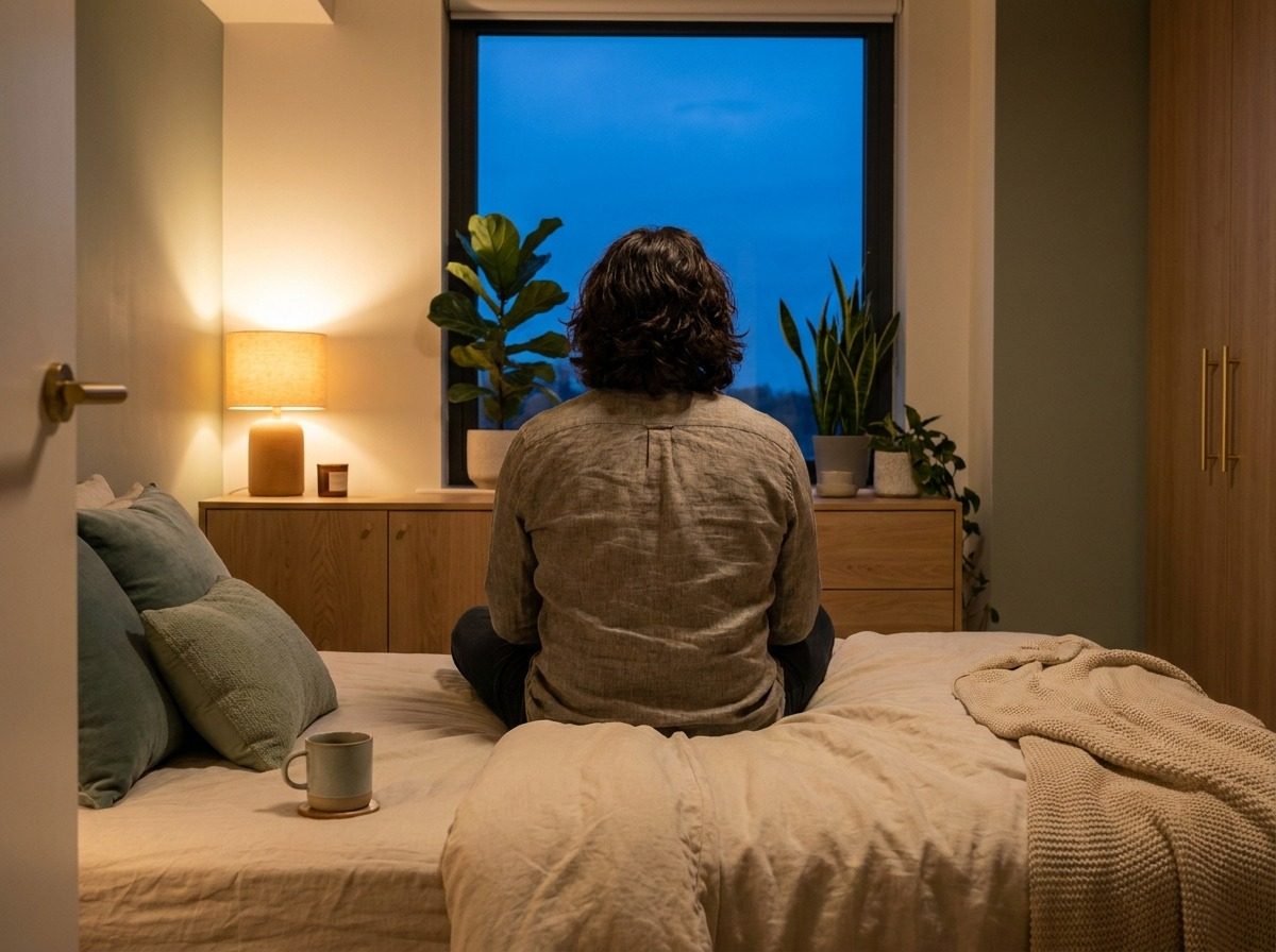 Calm bedroom at dusk