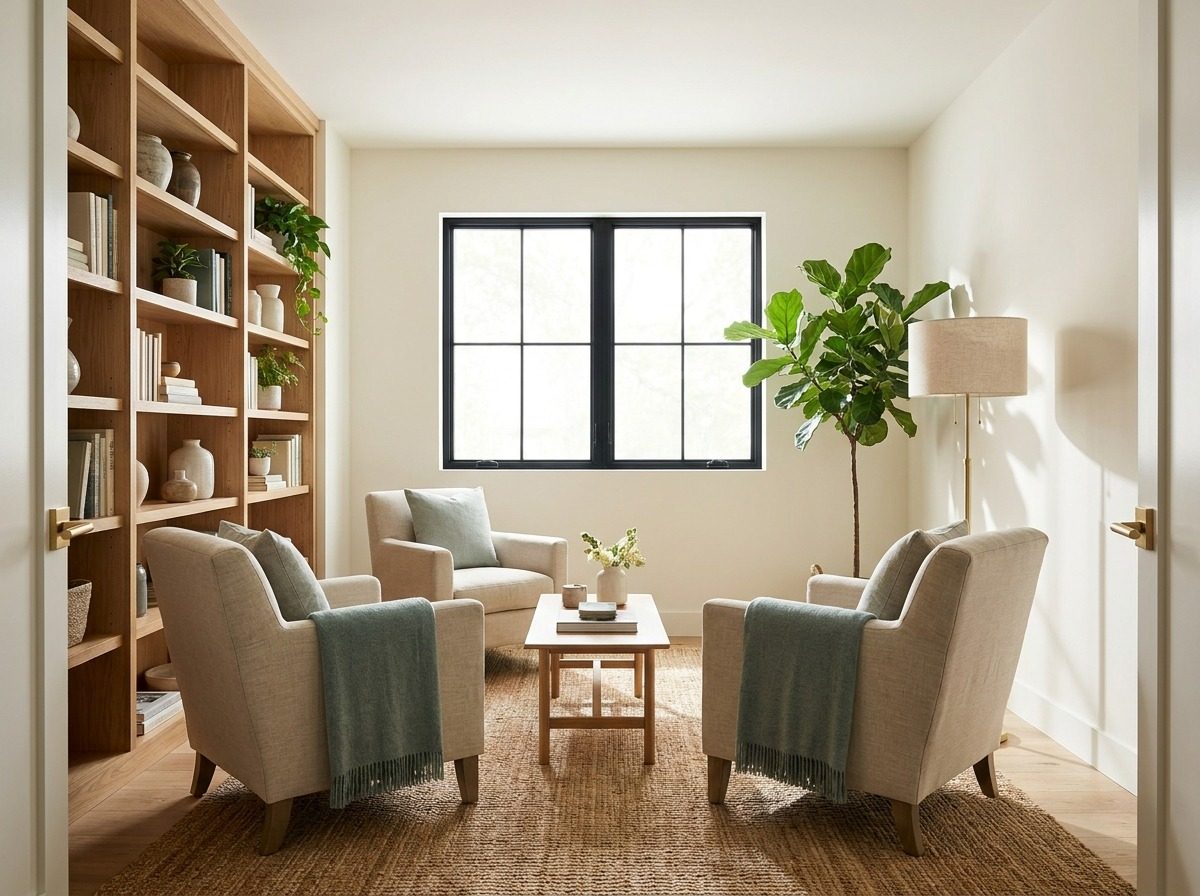Comfortable therapy room with two armchairs